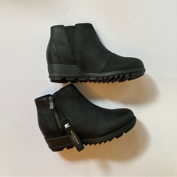 Sorel Shoes Sorel Evie Black Zip Wedge Heel Waterproof Boots
